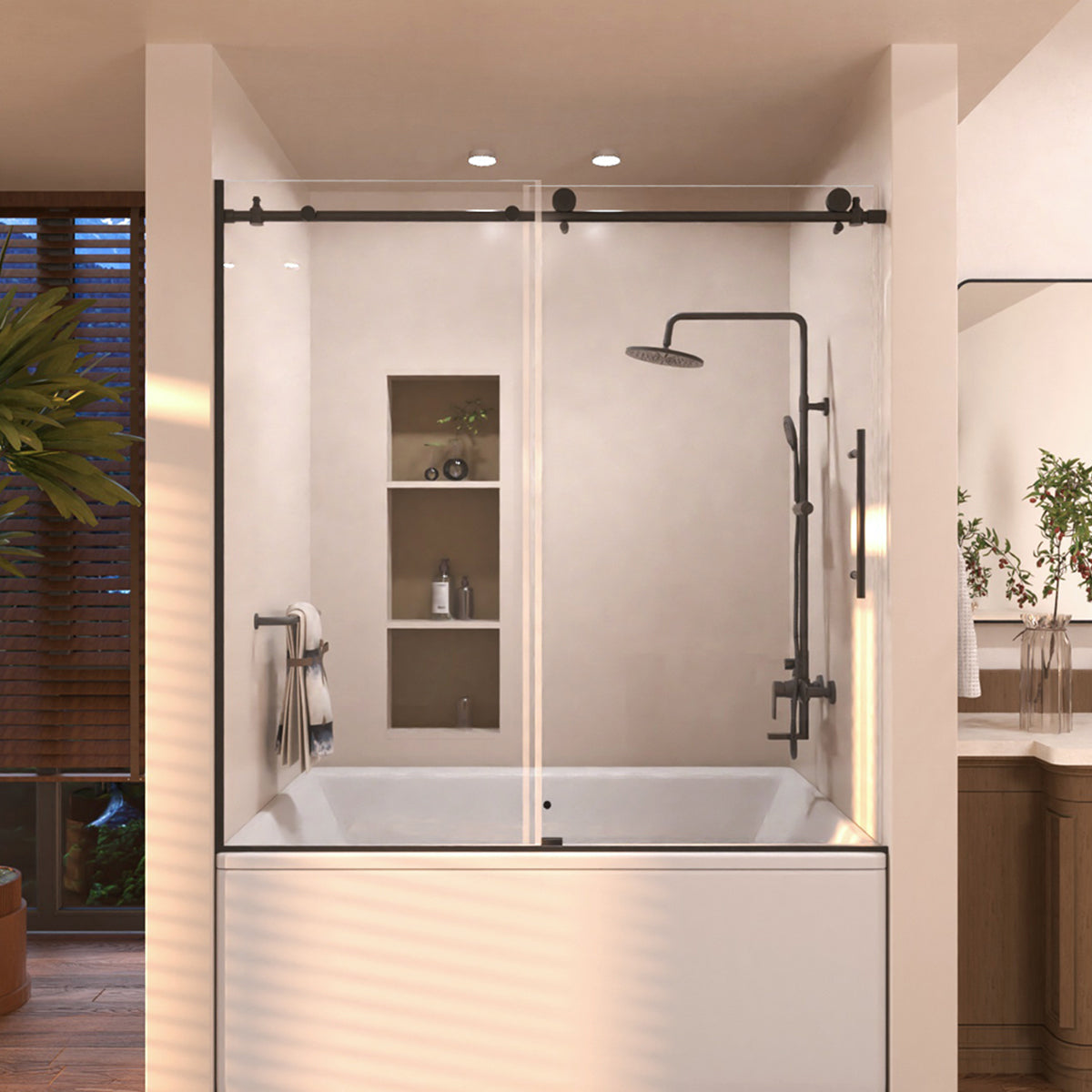 Eon 60 in. W x 60 in. H Sliding Semi-Frameless Tub Door with Clear Glass