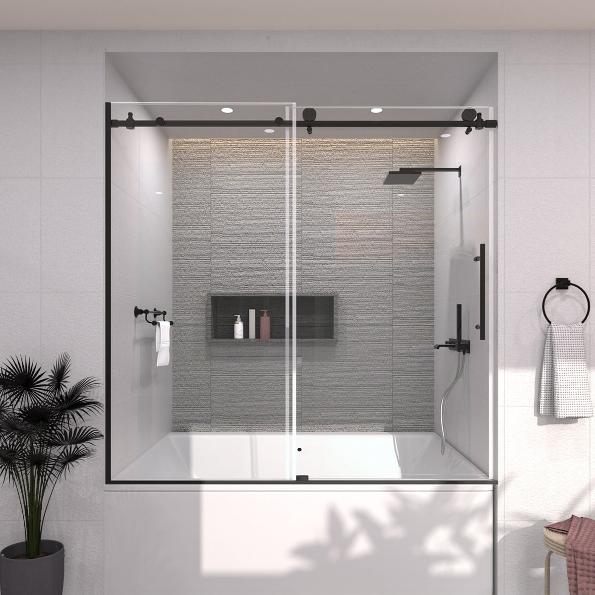 TaiMei 60 in. W x 60 in. H Sliding Semi-Frameless Tub Door 7051-6060-BL14_a0767b91-f0bc-449f-940d-a502814344d8