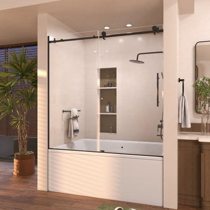Eon 60 in. W x 60 in. H Sliding Semi-Frameless Tub Door with Clear Glass