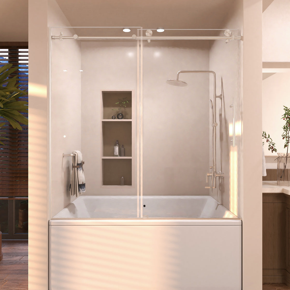Eon 60 in. W x 60 in. H Sliding Semi-Frameless Tub Door with Clear Glass