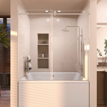 Eon 60 in. W x 60 in. H Sliding Semi-Frameless Tub Door with Clear Glass
