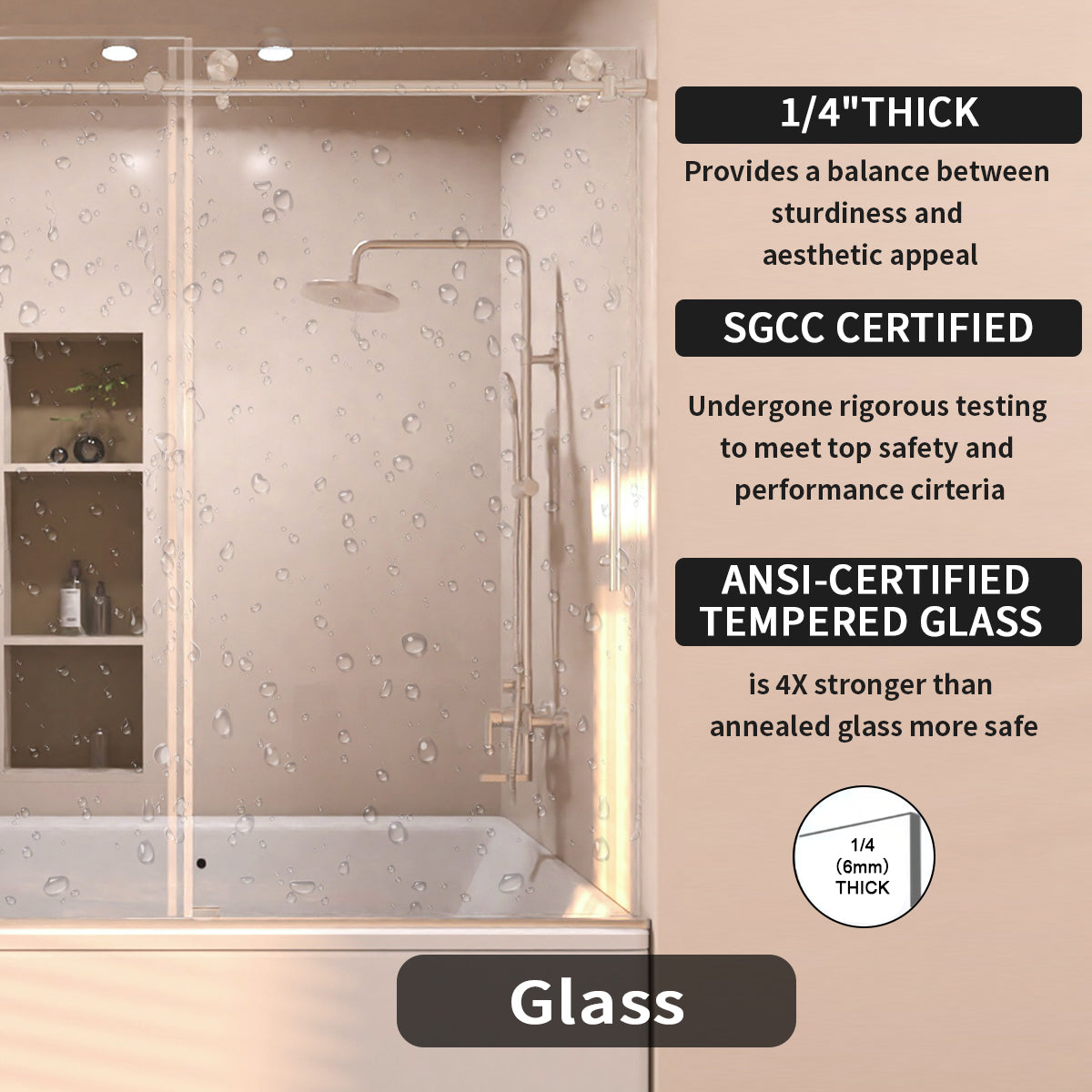 Eon 60 in. W x 60 in. H Sliding Semi-Frameless Tub Door with Clear Glass