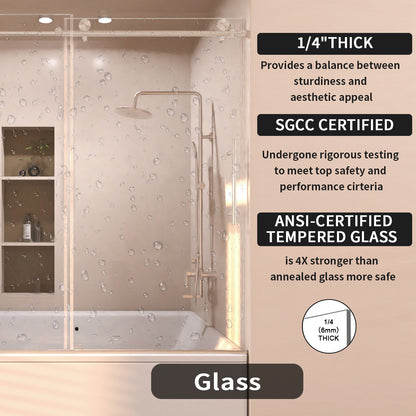 Eon 60 in. W x 60 in. H Sliding Semi-Frameless Tub Door with Clear Glass