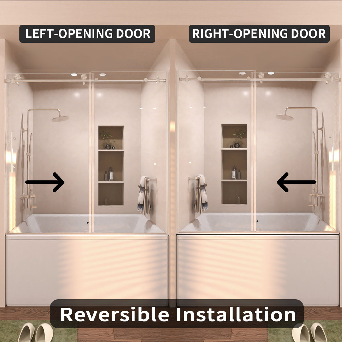 Eon 60 in. W x 60 in. H Sliding Semi-Frameless Tub Door with Clear Glass