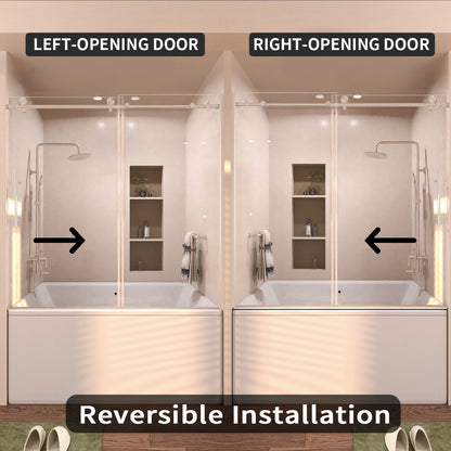 Eon 60 in. W x 60 in. H Sliding Semi-Frameless Tub Door with Clear Glass