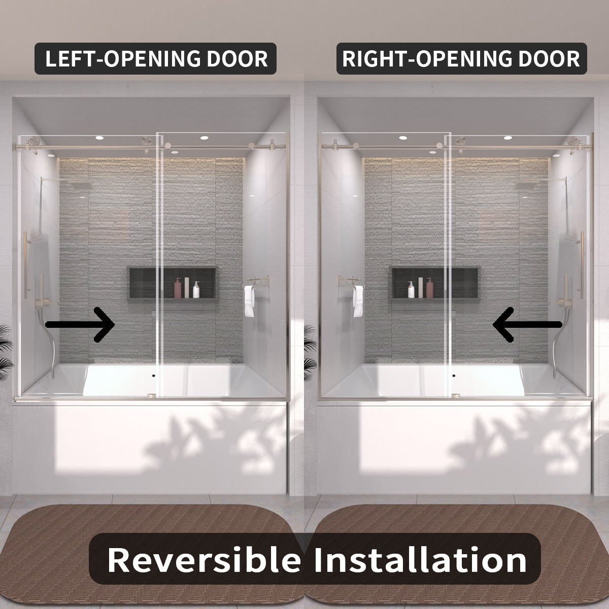 TaiMei 60 in. W x 60 in. H Sliding Semi-Frameless Tub Door with Clear Glass and Handles 7051-6060-BN08_2bcf5941-4cb6-49e9-b011-fe712e3878d9