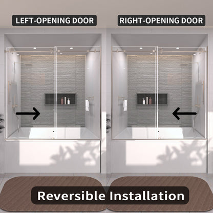 TaiMei 60 in. W x 60 in. H Sliding Semi-Frameless Tub Door with Clear Glass and Handles 7051-6060-BN08_2bcf5941-4cb6-49e9-b011-fe712e3878d9