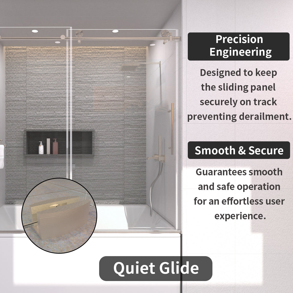 TaiMei 60 in. W x 60 in. H Sliding Semi-Frameless Tub Door with Clear Glass and Handles 7051-6060-BN09_183b22fd-5b1a-46cd-b844-30647790accb