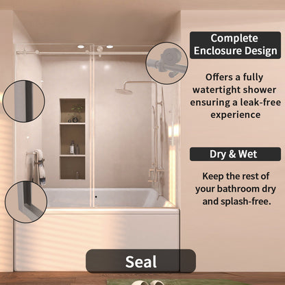 Eon 60 in. W x 60 in. H Sliding Semi-Frameless Tub Door with Clear Glass