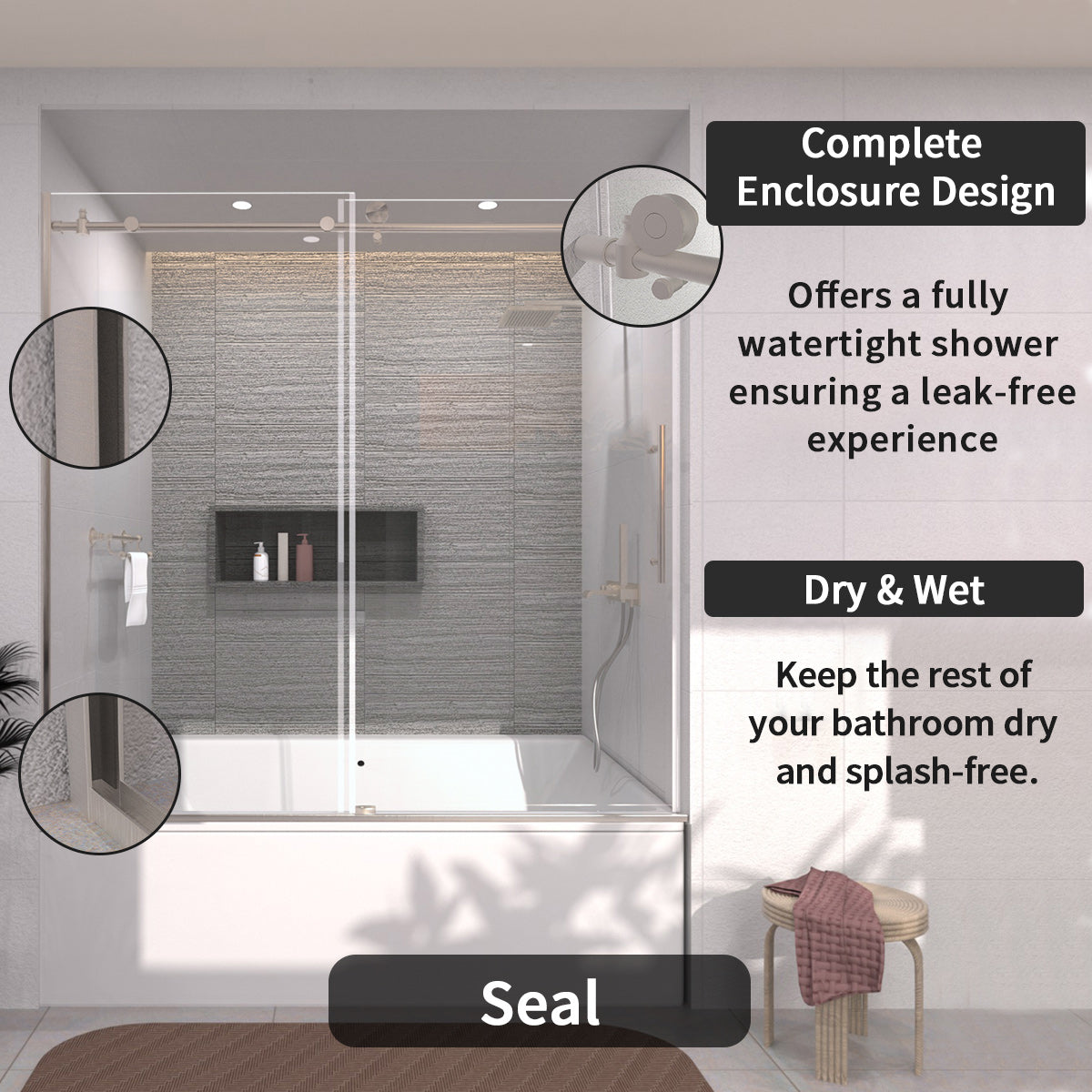 TaiMei 60 in. W x 60 in. H Sliding Semi-Frameless Tub Door 7051-6060-BN10_445f6de3-7b78-4473-8aa0-6d93f1244569