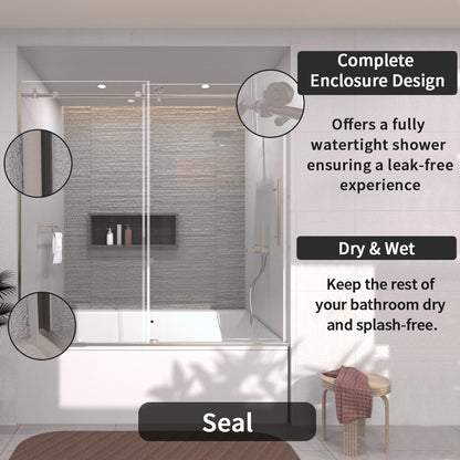 TaiMei 60 in. W x 60 in. H Sliding Semi-Frameless Tub Door with Clear Glass and Handles 7051-6060-BN10_d22b8664-8963-4ede-afa7-a562d61ca1f0