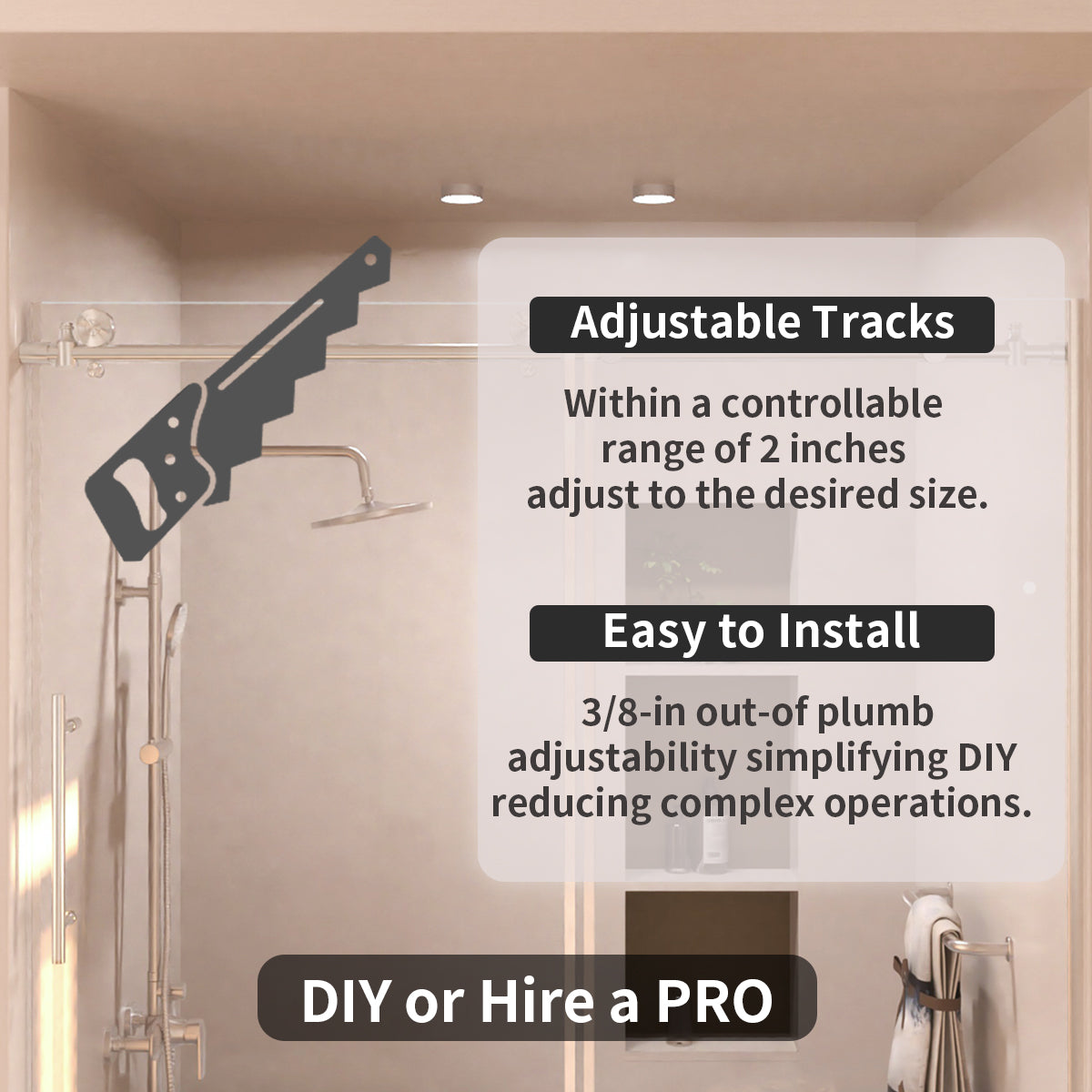 Eon 60 in. W x 60 in. H Sliding Semi-Frameless Tub Door with Clear Glass