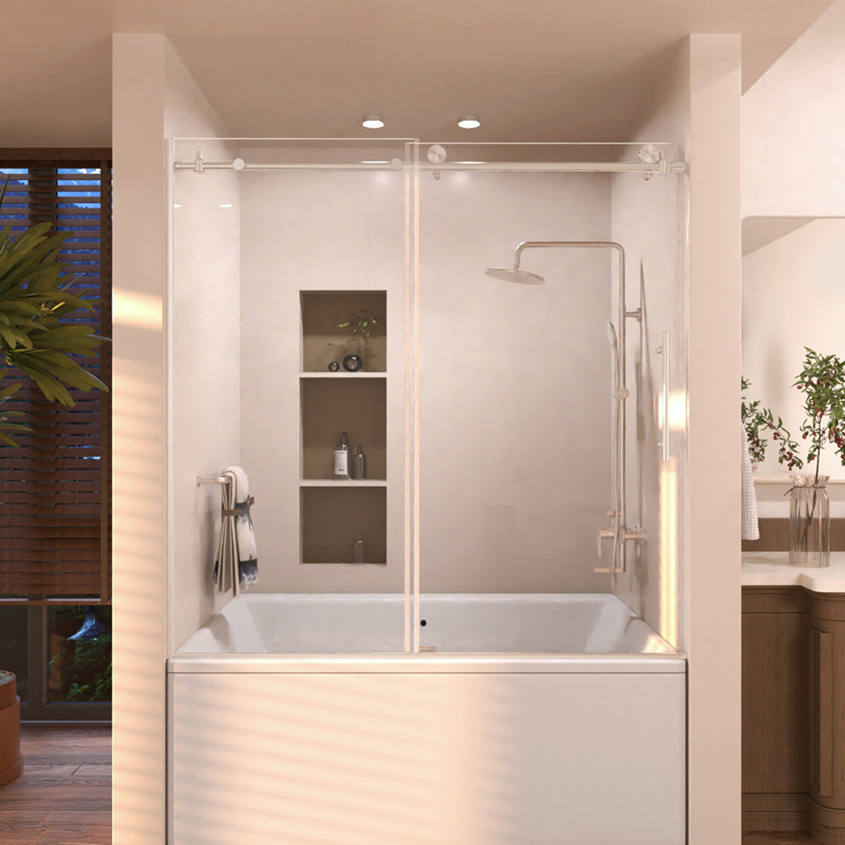 Eon 60 in. W x 60 in. H Sliding Semi-Frameless Tub Door with Clear Glass