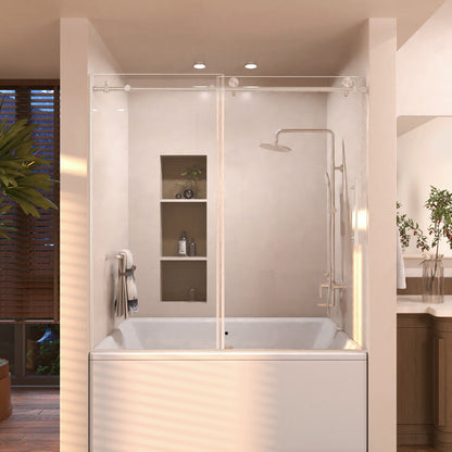 Eon 60 in. W x 60 in. H Sliding Semi-Frameless Tub Door with Clear Glass