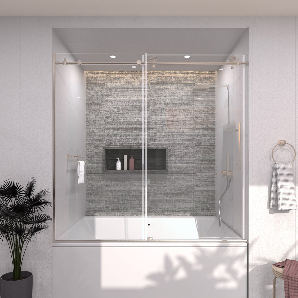 TaiMei 60 in. W x 60 in. H Sliding Semi-Frameless Tub Door 7051-6060-BN14_3ca89418-5e21-41d4-8e3b-b5caf0bdbb0a