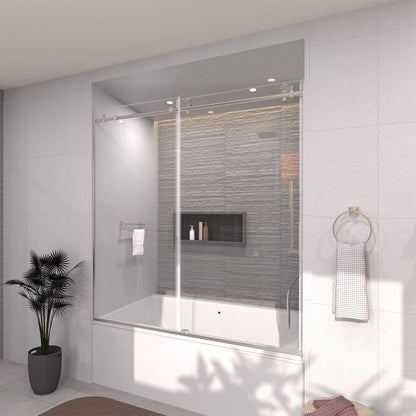 TaiMei 60 in. W x 60 in. H Sliding Semi-Frameless Tub Door with Clear Glass and Handles 7051-6060-BN15_c9f06696-a2ab-4ce8-b45e-5ac5059ce6d4