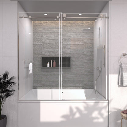 TaiMei 60 in. W x 60 in. H Sliding Semi-Frameless Tub Door Chrome 7051-6060-CR01_b4e9579d-8b7e-454e-9689-44ac42616ed2