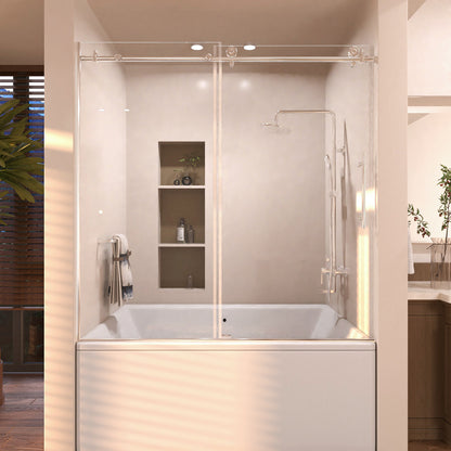 Eon 60 in. W x 60 in. H Sliding Semi-Frameless Tub Door with Clear Glass