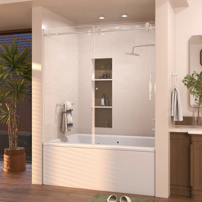 Eon 60 in. W x 60 in. H Sliding Semi-Frameless Tub Door with Clear Glass