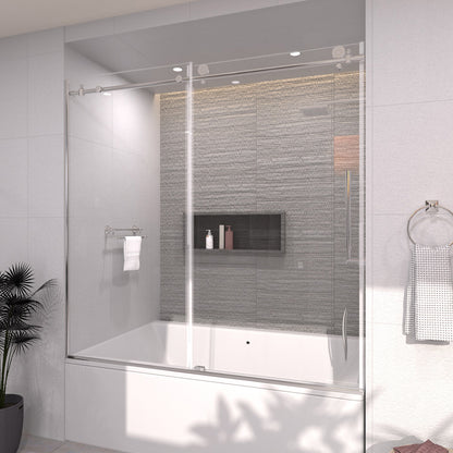 TaiMei 60 in. W x 60 in. H Sliding Semi-Frameless Tub Door with Clear Glass and Handles 7051-6060-CR03_cb2928a9-19c5-47fa-917f-6698732a7d60
