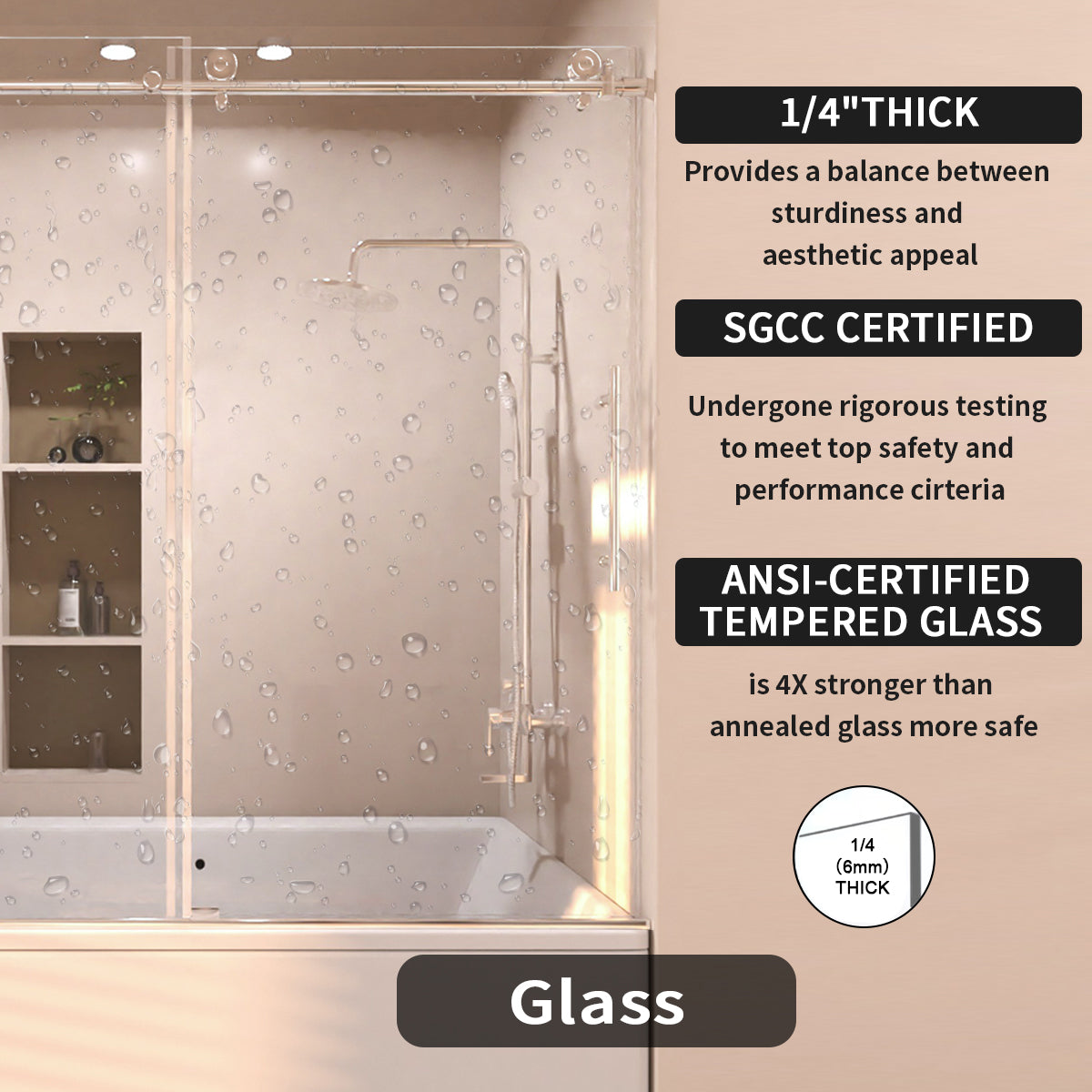 Eon 60 in. W x 60 in. H Sliding Semi-Frameless Tub Door with Clear Glass
