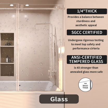 Eon 60 in. W x 60 in. H Sliding Semi-Frameless Tub Door with Clear Glass