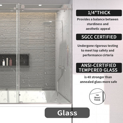 TaiMei 60 in. W x 60 in. H Sliding Semi-Frameless Tub Door with Clear Glass and Handles 7051-6060-CR06_f57cb034-01ab-4161-9d6b-a73e50e40e1b