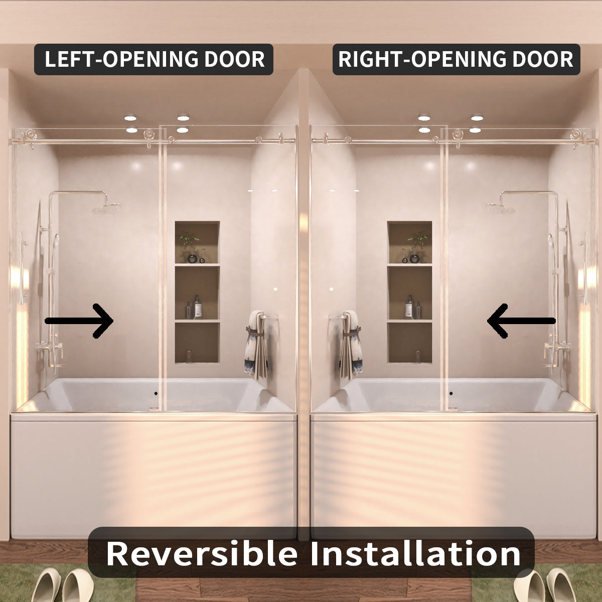 Eon 60 in. W x 60 in. H Sliding Semi-Frameless Tub Door with Clear Glass