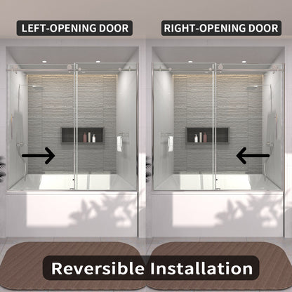 TaiMei 60 in. W x 60 in. H Sliding Semi-Frameless Tub Door with Clear Glass and Handles 7051-6060-CR08_b04165c5-bd32-4e69-a24b-0b1298b39fe5