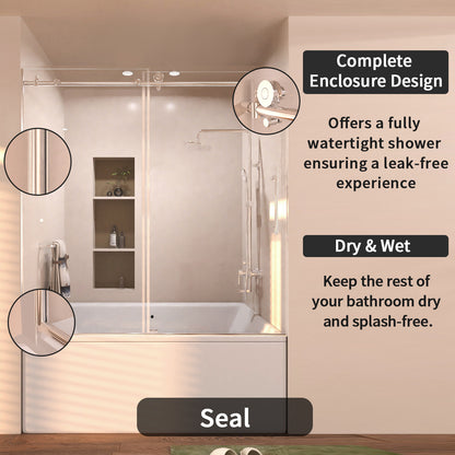 Eon 60 in. W x 60 in. H Sliding Semi-Frameless Tub Door with Clear Glass