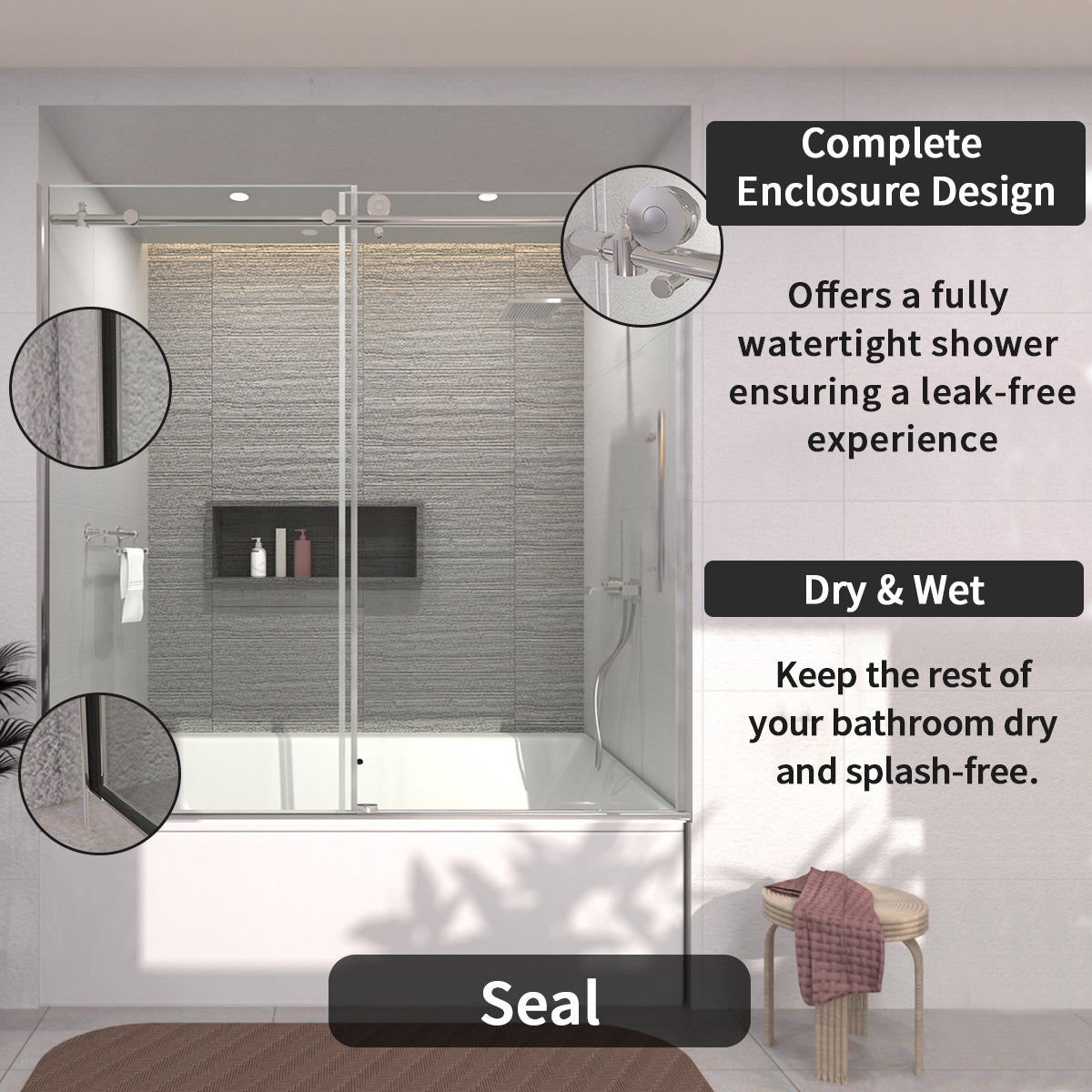 TaiMei 60 in. W x 60 in. H Sliding Semi-Frameless Tub Door 7051-6060-CR10_fc247aec-3bc4-476c-96ff-dfe7b776e0d6