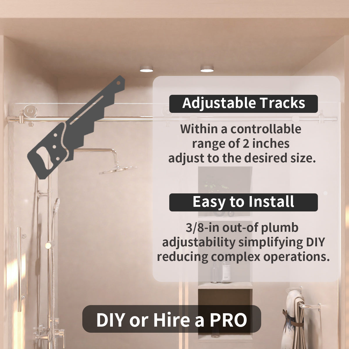 Eon 60 in. W x 60 in. H Sliding Semi-Frameless Tub Door with Clear Glass