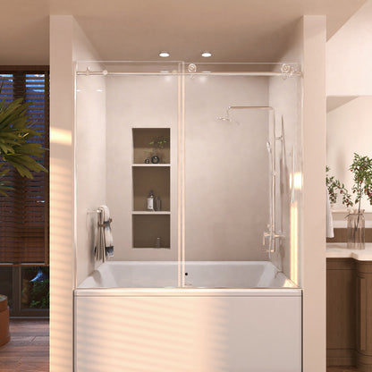 Eon 60 in. W x 60 in. H Sliding Semi-Frameless Tub Door with Clear Glass