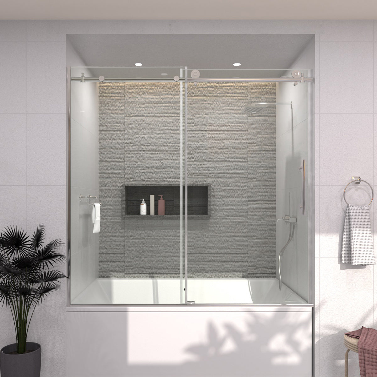 TaiMei 60 in. W x 60 in. H Sliding Semi-Frameless Tub Door 7051-6060-CR14_564adbec-09b5-4141-82c6-cd6a7a1c593a