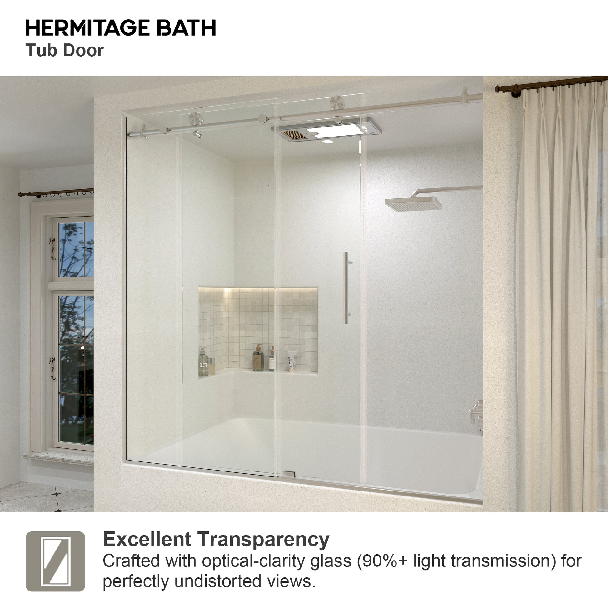 Muse 60 in. W x 60 in. H Sliding Bath Tub Door in Semi Frameless with Clear Glass 7051-6060BN-10