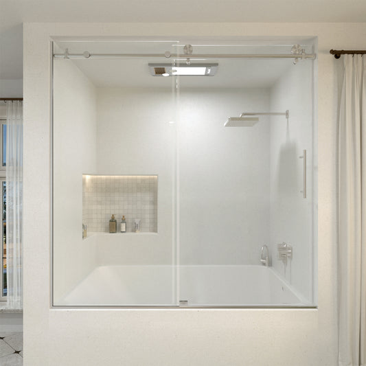Vetra 59 in. W x 56 in. H Sliding Framed Tub Door Finish with Clear Glass