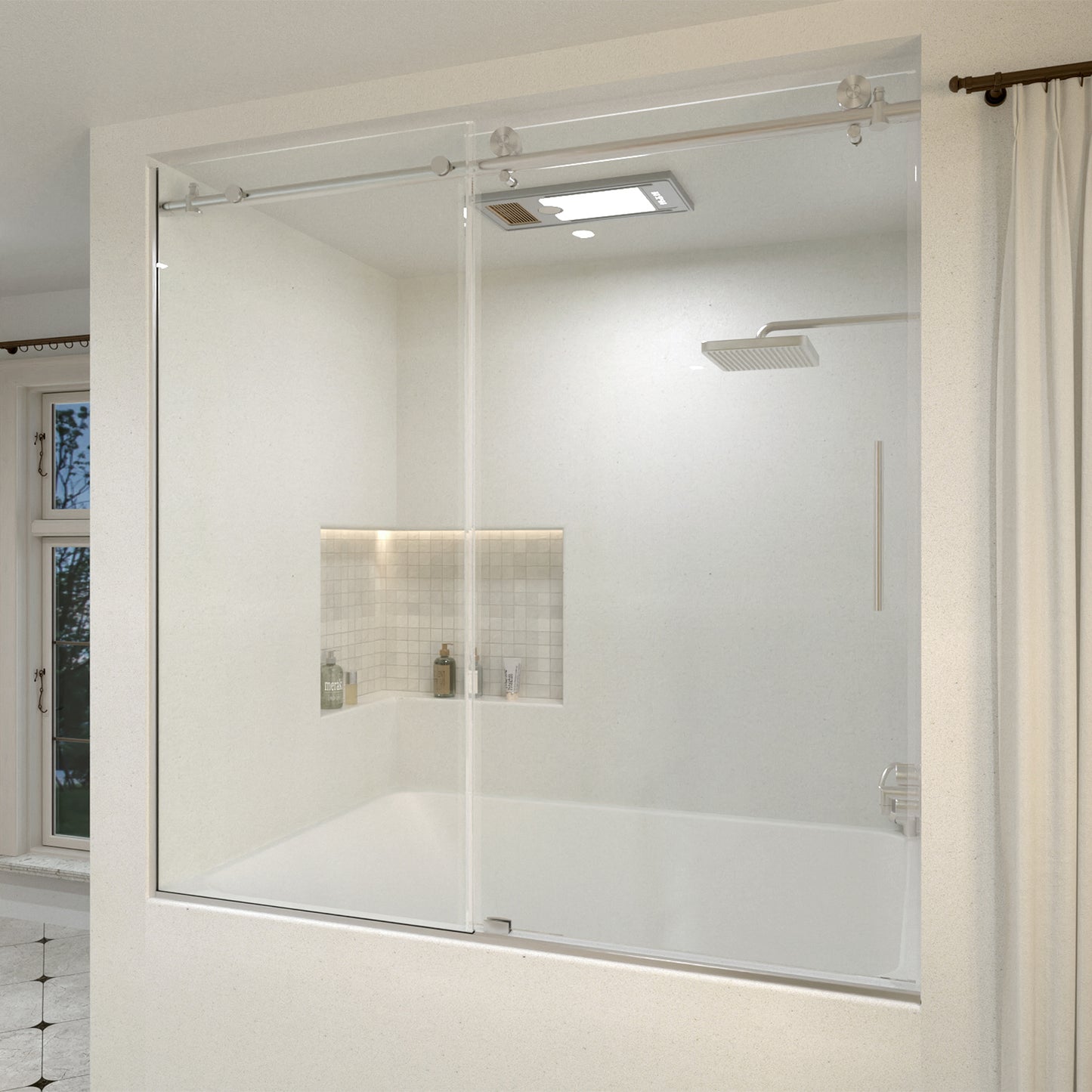 Muse 60 in. W x 60 in. H Sliding Bath Tub Door in Semi Frameless with Clear Glass 7051-6060BN-2