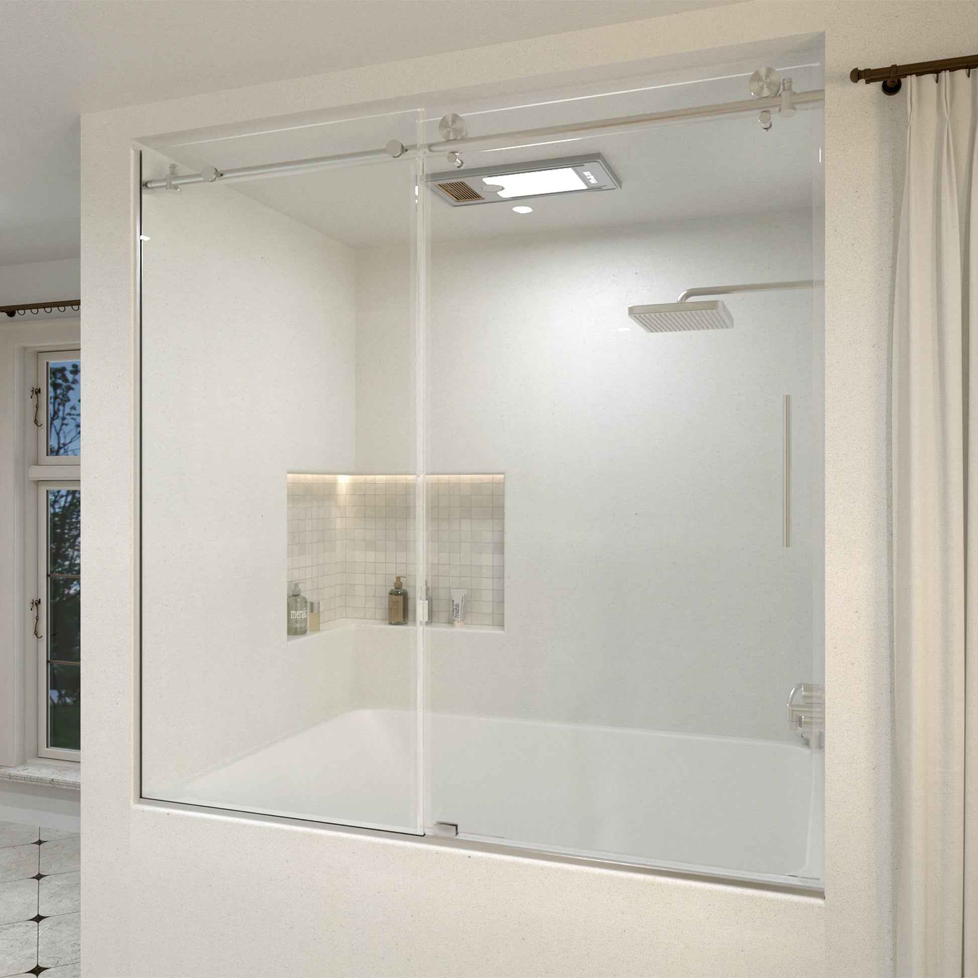 Muse 60 in. W x 60 in. H Sliding Bath Tub Door in Semi Frameless with Clear Glass 7051-6060BN-2