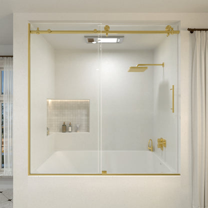 Saudade 60 in. W x 60 in. H Sliding Frameless Tub Door Finish with Clear Glass Brushed Gold 7051-6060GD-1