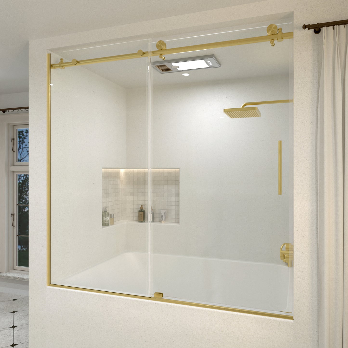 Saudade 60 in. W x 60 in. H Sliding Frameless Tub Door Finish with Clear Glass 7051-6060GD-2