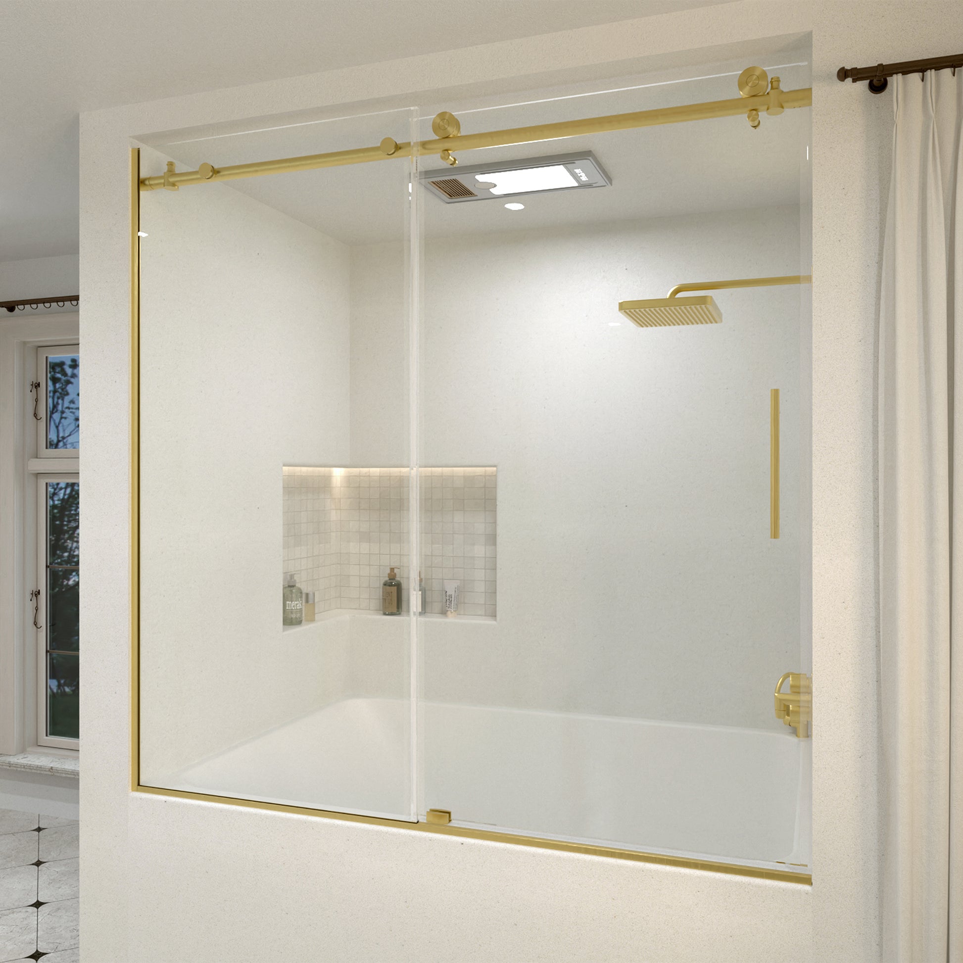 Saudade 60 in. W x 60 in. H Sliding Frameless Tub Door Finish with Clear Glass 7051-6060GD-2