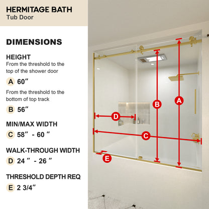 Saudade 60 in. W x 60 in. H Sliding Frameless Tub Door Finish with Clear Glass 7051-6060GD-3