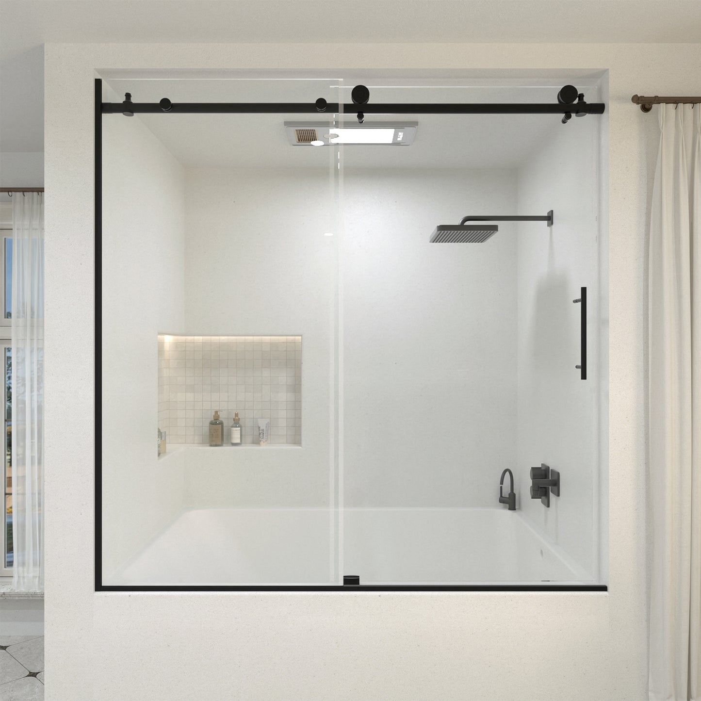 Vetra 59 in. W x 56 in. H Sliding Framed Tub Door Finish with Clear Glass Matte Black 7051-6060MB-1_3ce0f76d-3301-4297-bdf9-231c47d6f3d6