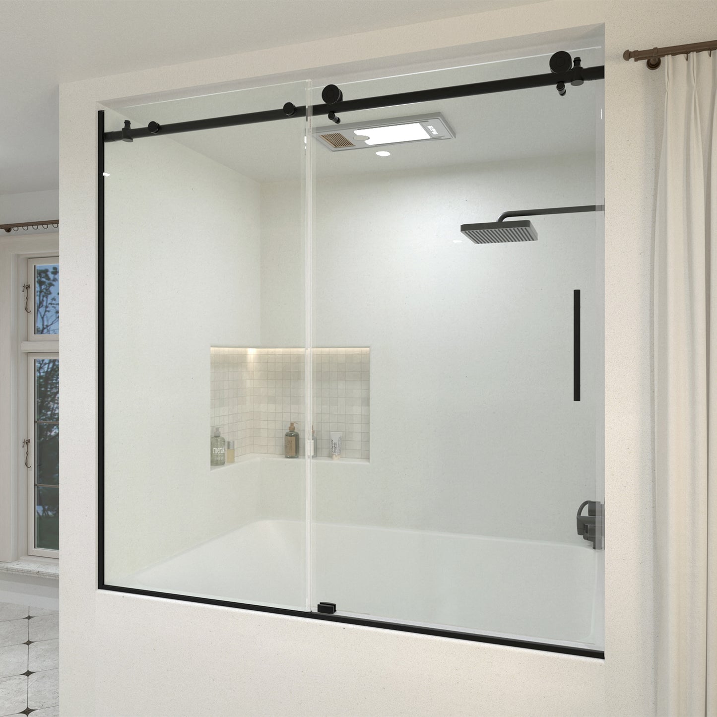 Vetra 59 in. W x 56 in. H Sliding Framed Tub Door Finish with Clear Glass 7051-6060MB-2_15c4b1dd-6a97-439c-8627-7896d7ebc35e