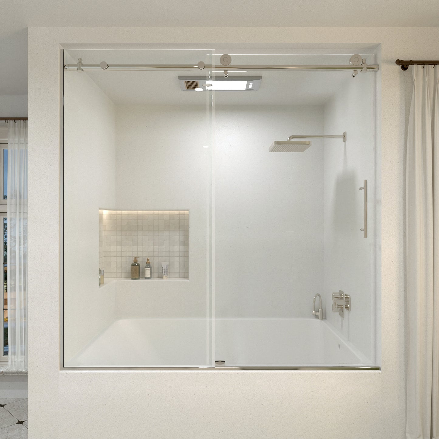 Vetra 59 in. W x 56 in. H Sliding Framed Tub Door Finish with Clear Glass