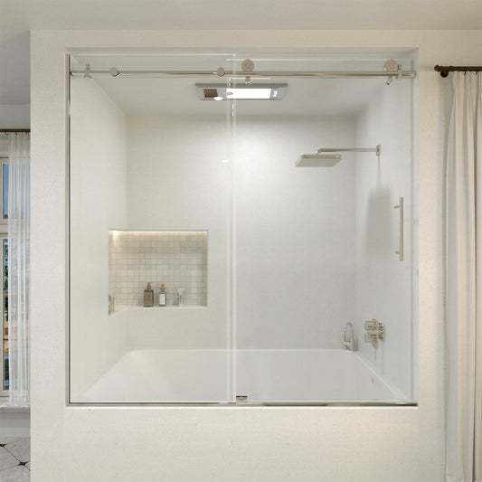 Muse 60 in. W x 60 in. H Sliding Bath Tub Door in Semi Frameless with Clear Glass Chrome 7051-6060SV-1_de5c14c9-0866-48a0-933d-4b9630590c7c