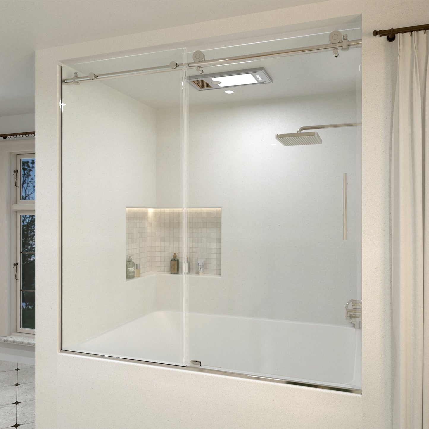 Saudade 60 in. W x 60 in. H Sliding Frameless Tub Door Finish with Clear Glass 7051-6060SV-2_f6e7bdd9-7fe2-4b11-b53b-eae3d7284a63