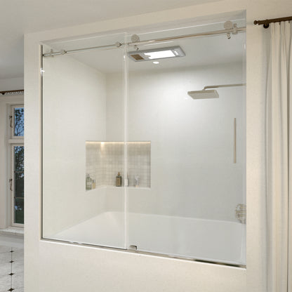 Saudade 60 in. W x 60 in. H Sliding Frameless Tub Door Finish with Clear Glass 7051-6060SV-2_f6e7bdd9-7fe2-4b11-b53b-eae3d7284a63