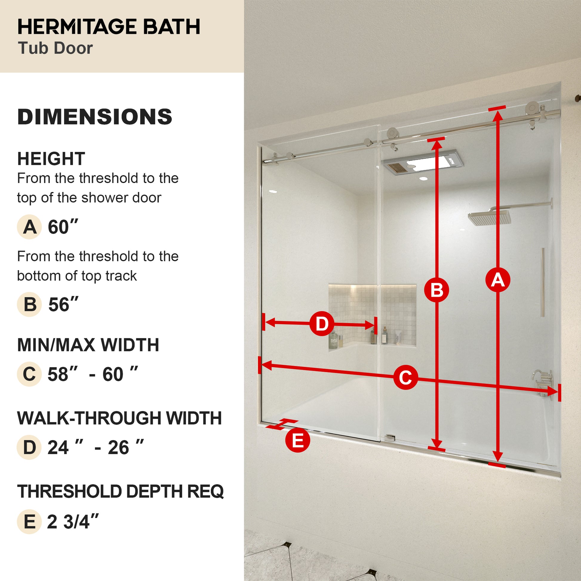 Muse 60 in. W x 60 in. H Sliding Bath Tub Door in Semi Frameless with Clear Glass 7051-6060SV-3