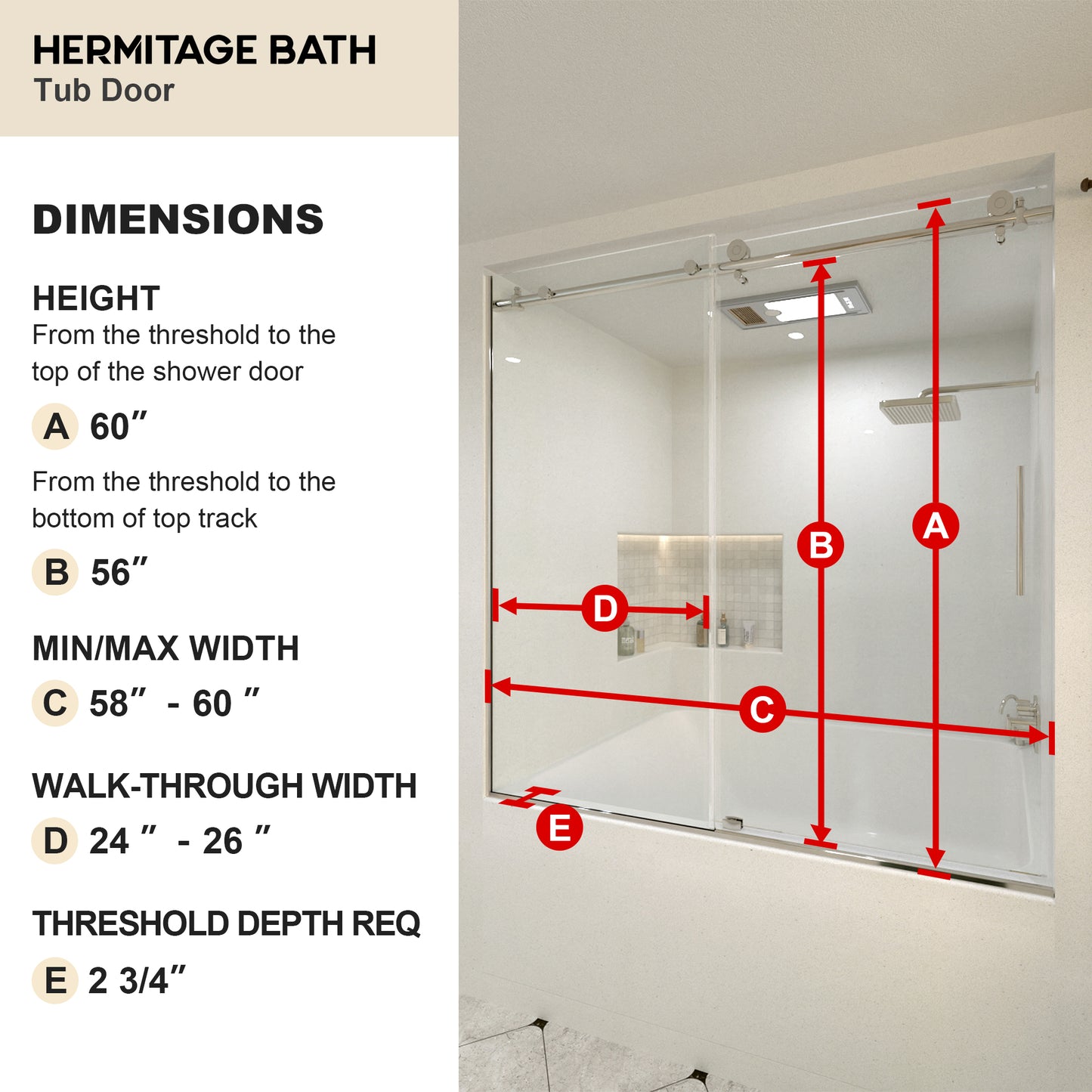 Saudade 60 in. W x 60 in. H Sliding Frameless Tub Door Finish with Clear Glass 7051-6060SV-3_57c92415-c54c-48fc-8058-db52d7da9222